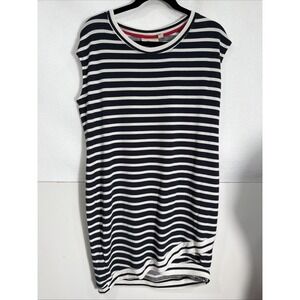 Mind Over Matter Short Sleeve Sweatshirt Dress Women's Medium Navy Blue w/ White